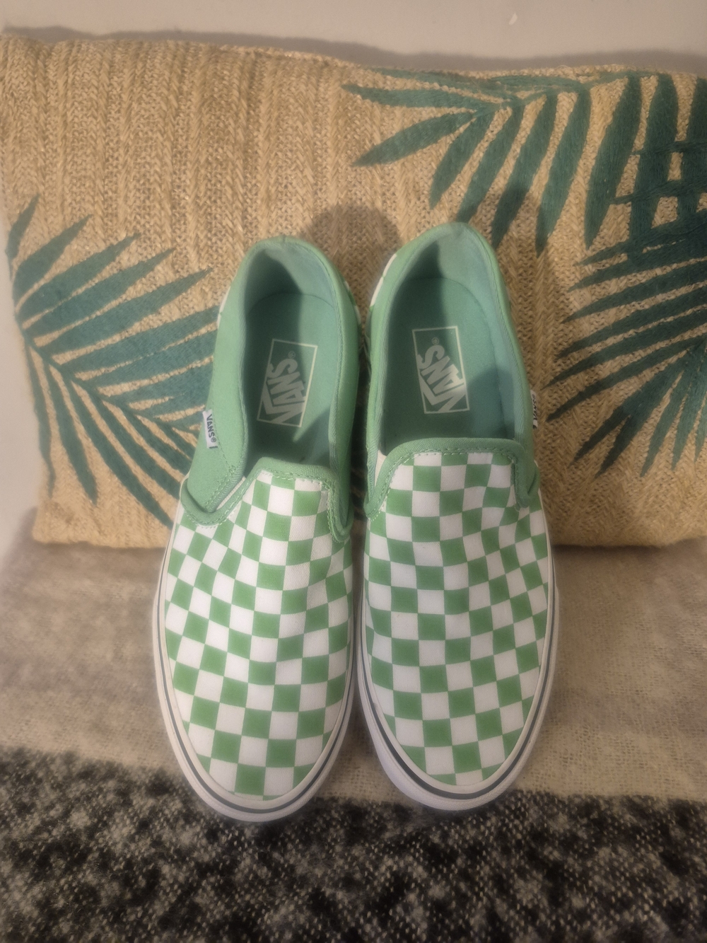 Vans Classic Slip-On Checkerboard Green Sneakers Women's 9.5